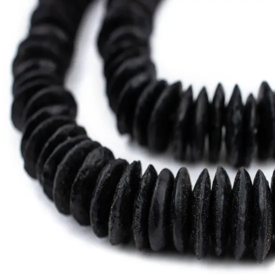 The Bead Chest Black Ashanti Glass Saucer Beads (18mm) {1}
