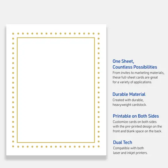 Avery Printable Full-Sheet Cardstock, Gold Border with Gold Dots, 8.5" x 11", Matte White Full-Sheet Cardstock, Laser/Inkjet, 10ct, Great for Craft Cardstock Paper {3}
