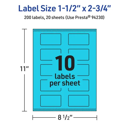 Avery Bright Blue Paper Labels, 1.5" x 2.75" Rectangle {5}