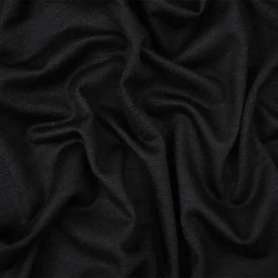 Deep Black Wool Stretch Spandex Jersey Knit Fabric By the Yard {1}