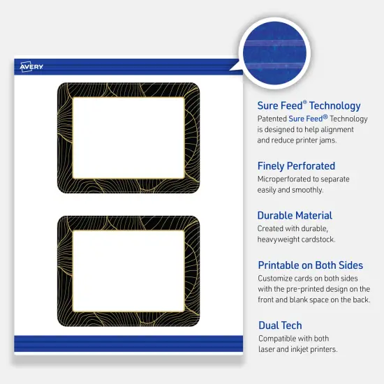 Avery Printable Rectangle Business Cards with Sure Feed Technology, Pre-Printed Black Border with Gold Pattern, Matte White, 2" x 3.5", Laser & Inkjet Compatible, 80 Total {3}