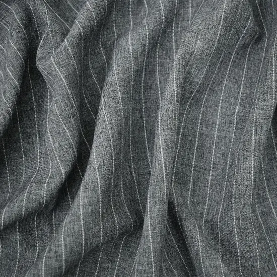 Gray-Black-White Poly Pinstripe Texture Shirting Woven Fabric By the Yard {1}