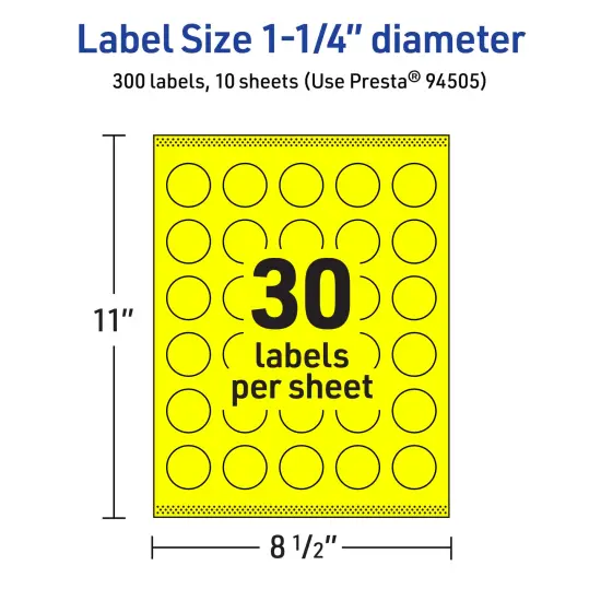 Avery Neon Yellow Paper Labels, 1.25" Diameter Round {5}