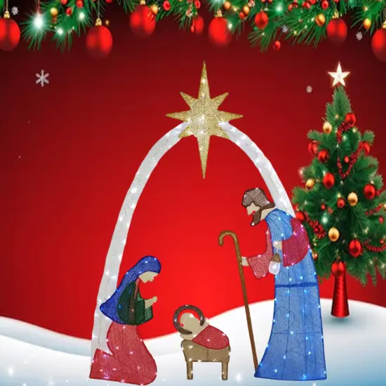 Stunning 54-Inch H Nativity Scene with 115 Cool White LED Christmas Lights {4}