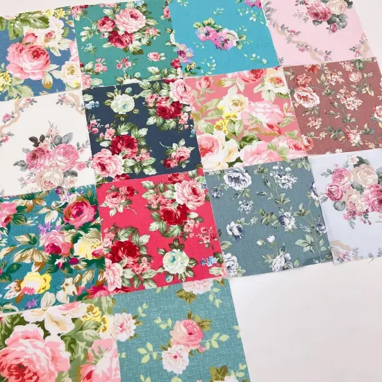 14Pcs Flower Cotton Fabrics - 9.8" x 9.8" {1}