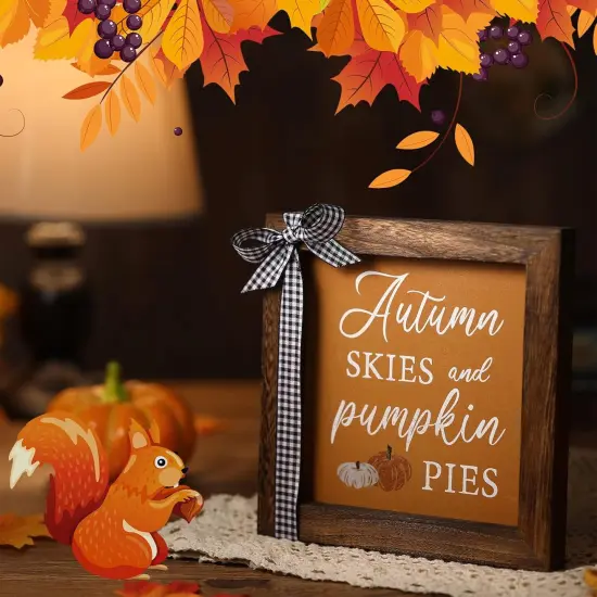 Autumn Skies and Pumpkin Pies Wooden Table Signs Thanksgiving Table Decor {2}