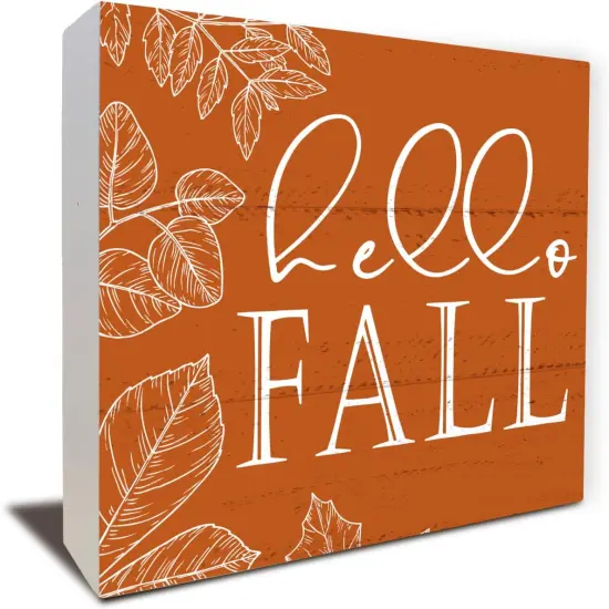 Fall Decor Wood Box Sign Tabletop Decor - 5 X 5 Inch {1}