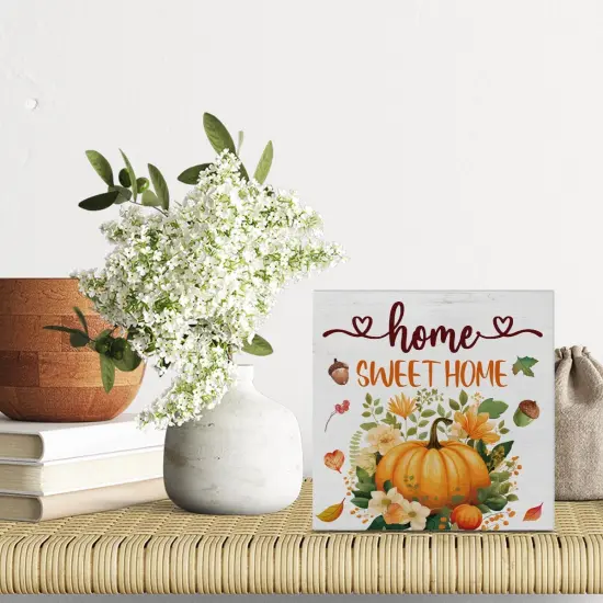 Pumpkin Wood Plaque Block Sign Fall Table Decor {3}