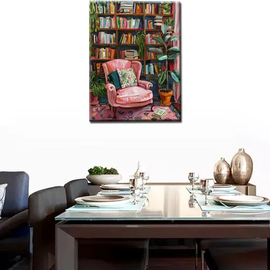 Bookshelf Book Theme Pink Library Paint by Numbers Kits for Adult - 16''W x 20''H {2}