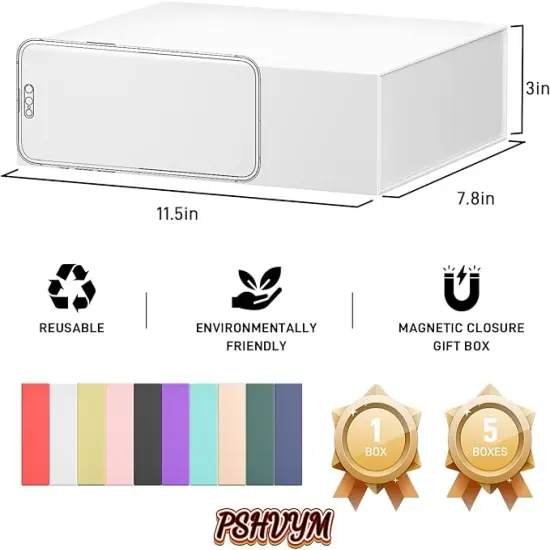 Gift Boxes with Lids, 11.5x7.8x3 In White Gift Box for Presents Magnetic Closure for T-Shirts, Gloves, Scarves, Books, Baby Clothes, Robes Clothing Gift Wrap, Contains Card, Ribbon {3}
