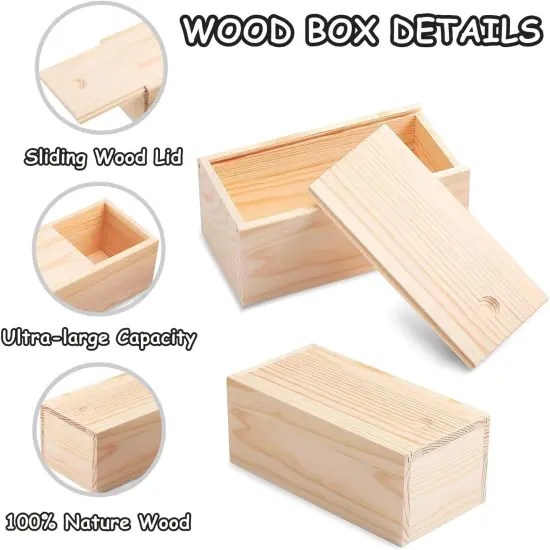 4 Pack Unfinished Wood Box with Sliding Lid, 7.87" x 3.94" x 3.15" Wooden Keepsake Box Storage Box {2}