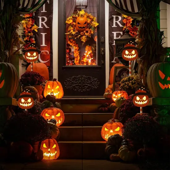 2pcs Standing Lighted Pumpkin Jack-o'-Lantern {6}