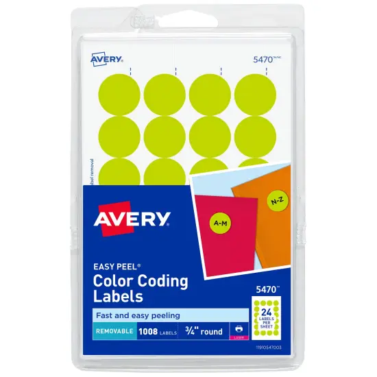 Avery Removable Color-Coding Labels, 3/4" Diameter, Neon Yellow, Laser, 1,008 Total (5470) {1}