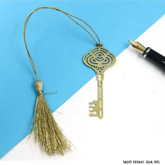 Metal Key Shape Bookmark With Tassel. Gold Bookmark, Reader Gift, Handmade Bookmark, Page Marker, Aesthetic Gift. 71x29mm {3}
