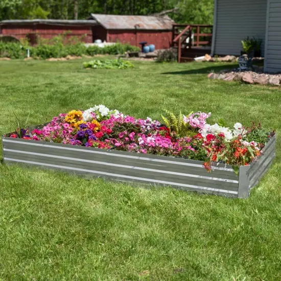 Galvanized Steel Rectangle Raised Garden Bed - 4' x 8' - Gray {2}