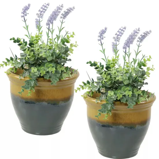 9 in Studio Glazed Ceramic Planter - Forest Lake Green - Set of 2 by Sunnydaze {1}
