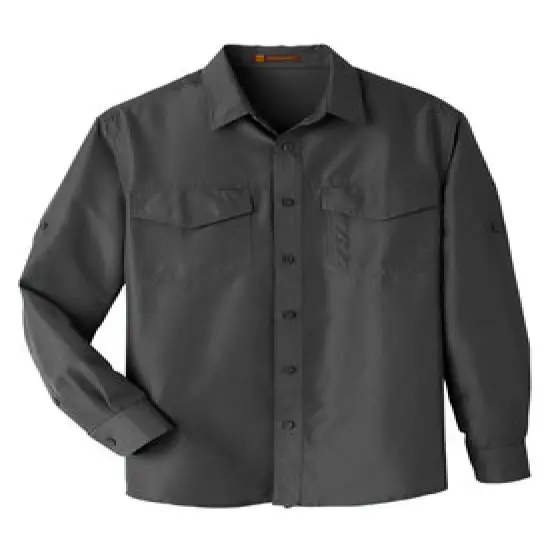 Harriton&reg; Men's Key West Long-Sleeve Performance Staff Shirt Dark Charcoal {1}