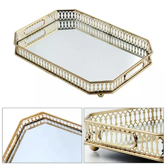 Vintage Mirrored Jewelry Tray Vanity Home Octagon Makeup Perfume Coffee Holder {2}