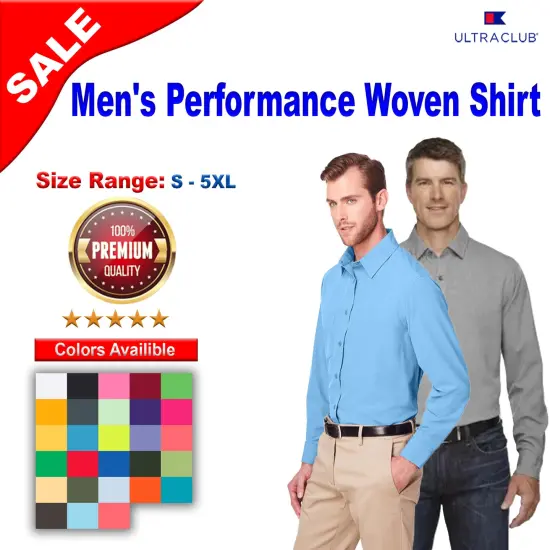 UltraClub&reg; Men's Performance Woven Shirt Columbia Blue {2}