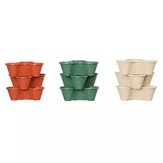 Green 3 Tier Vertical Plant Tower Indoor Outdoor Flower Pot Stackable Garden {1}