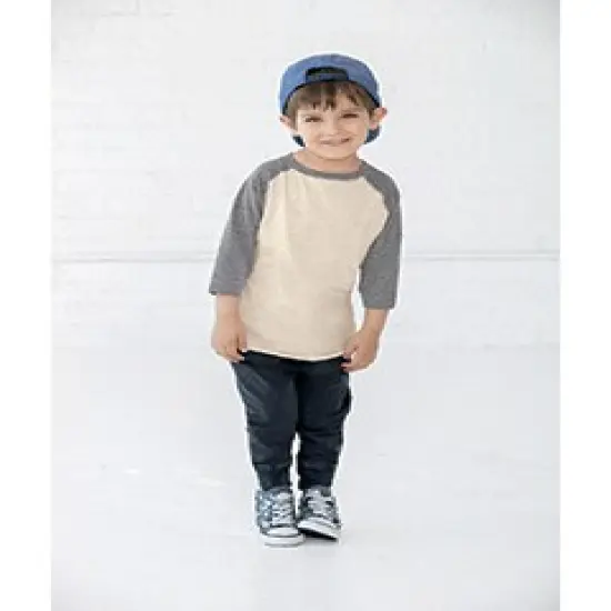 Rabbit Skins&reg; Toddler Baseball Fine Jersey Three-Quarter Sleeve T-Shirt Vn Hthr/ Vn Navy {7}