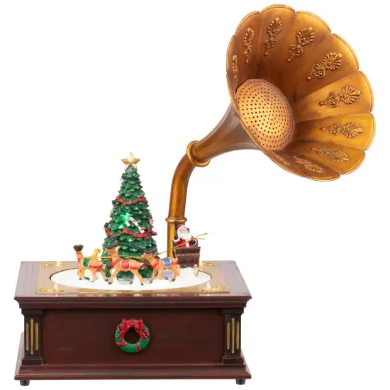 Northlight LED Lighted and Musical Gramophone Animated Christmas Decoration - 14" Brown {3}