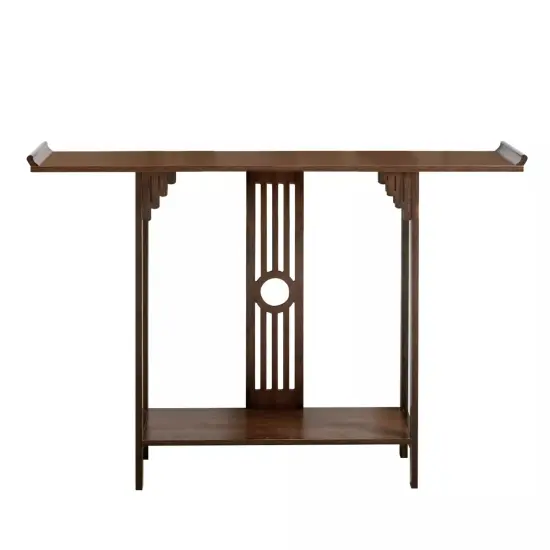 2-Layer Vintage Console Table Sofa Side Table Entryway Table Bamboo Shelf {1}