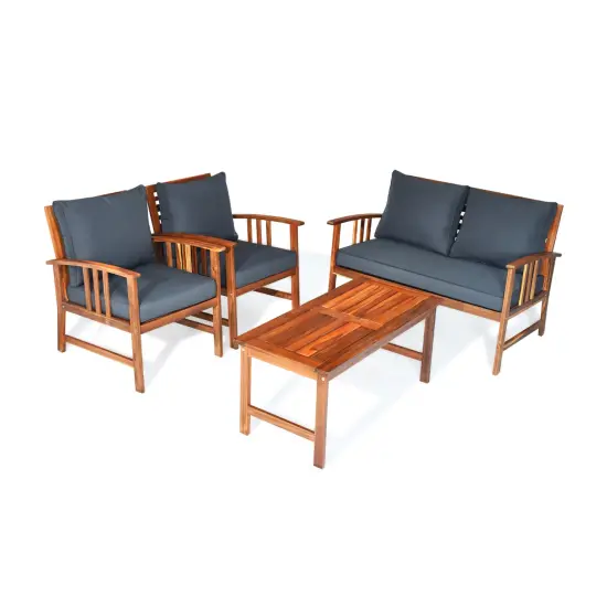 4 Pieces Wooden Patio Furniture Set Table Sofa Chair Cushioned Garden Turquoise {8}