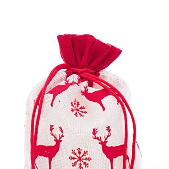 White & Red Christmas Deer Fabric Bag 6&rdquo; x 8&rdquo; Holiday Packaging {4}