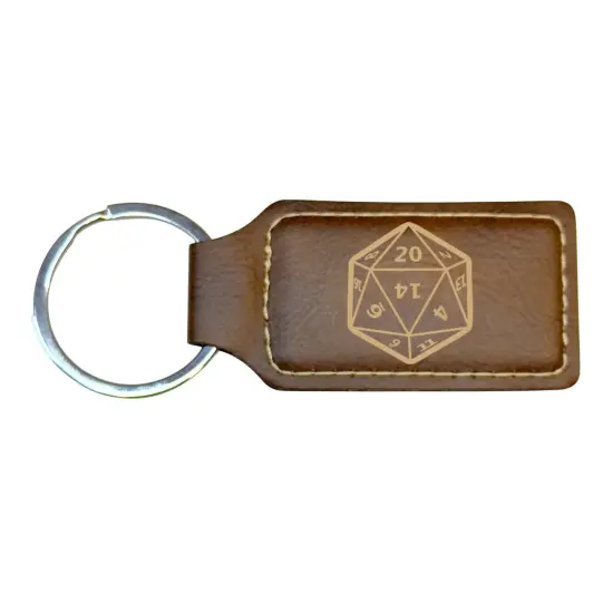 Keychain - Rectangle - D20 - Leather Black/Silver {5}