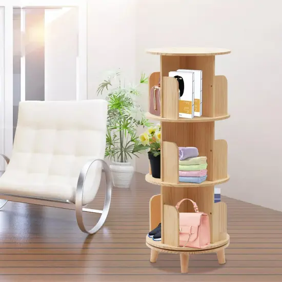 3 Tiers Rotating Bookshelf Organizer Display Rack Storage Shelf Floor Standing {4}