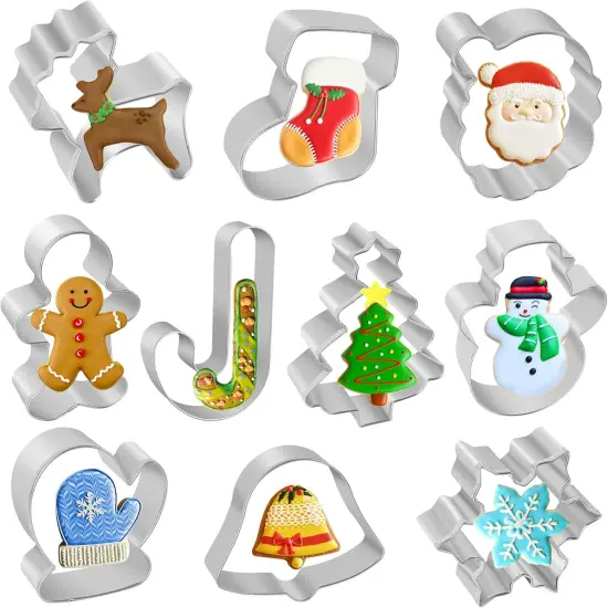 10-Piece Christmas Cookie Cutter Set - Stainless Steel Shapes {3}