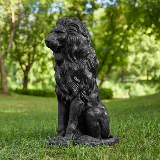Set of 2 27.75"H Oversized MGO Guardian Sitting Lion Garden Statue 2pcs-27.75"H Black {4}