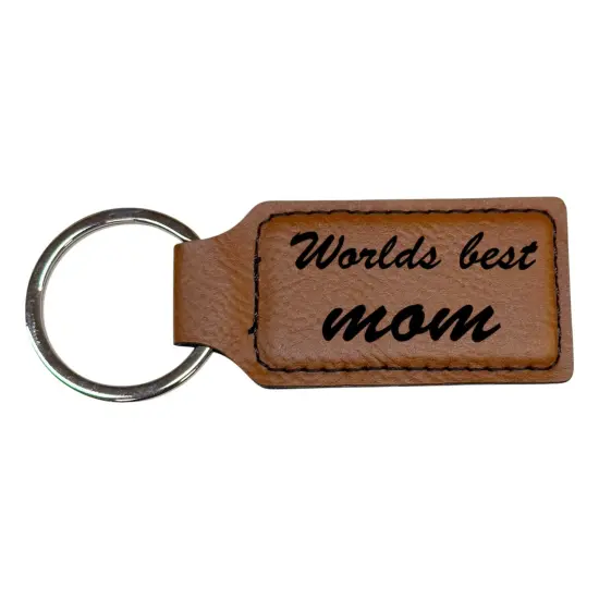 Keychain - Rectangle - Worlds best mom - Leather Black/Silver {2}