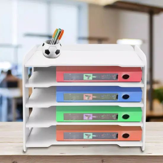 Desk Paper Organizer with 5 Tier Storage Shelf Desktop File Holder Document Rack {2}