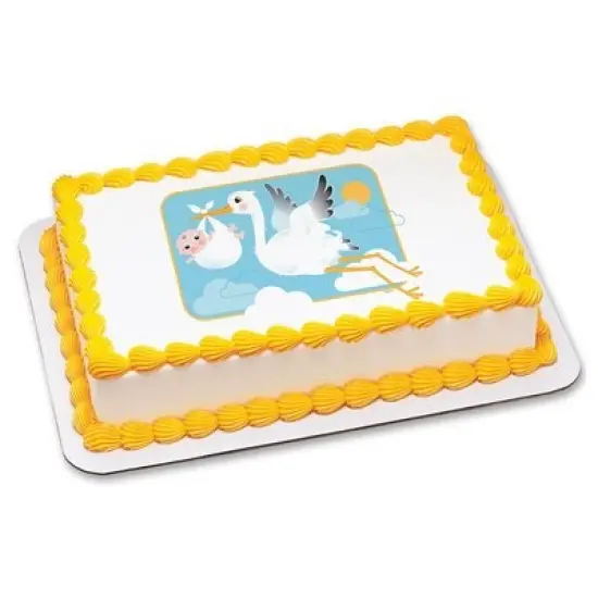 1/4 Sheet - Stork and Baby - Edible Cake/Cupcake Party Topper!!! {1}