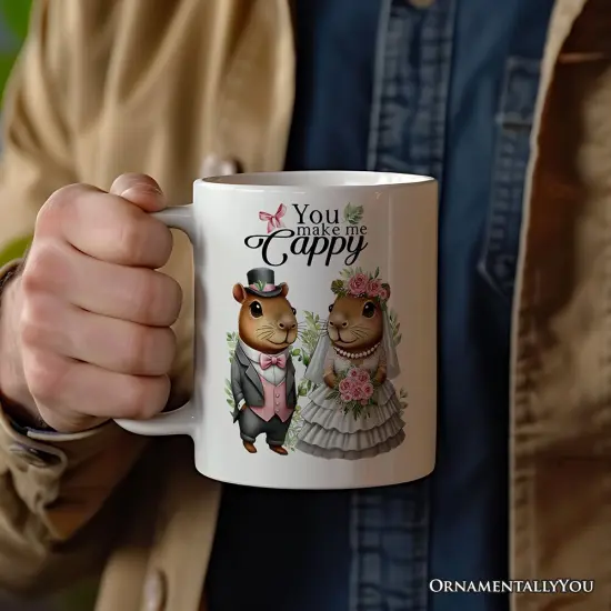 Cute Married Couple Capybara Mug, You Make Me Cappy Romantic Wedding Gift {2}