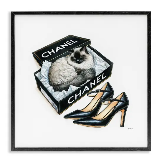 Stupell Industries Cat in Glam Shoebox Framed Giclee Wall Art Design by Amanda Greenwood {1}