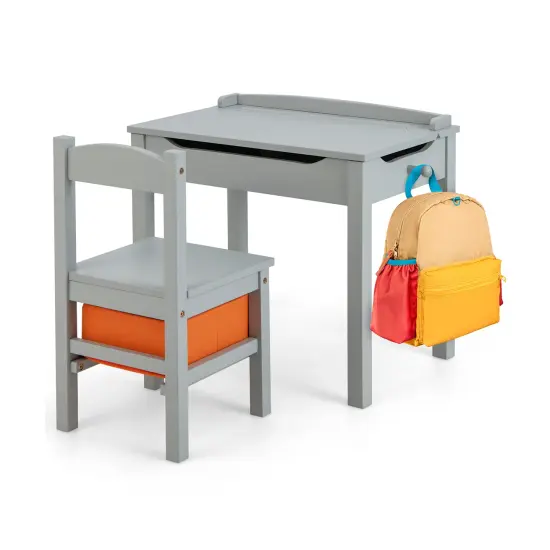 Wood Activity Kids Table and Chair Set with Flip Top Design and Pull-out Drawer White {9}