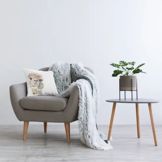 Alpaca Sipping Latte Design by Jennifer Redstreake Throw Pillow  {2}