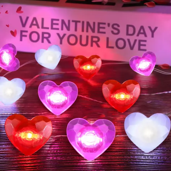 Valentines Day Decor 10FT 30 LED Valentine's Day Lights with Timer, Red Pink White Heart Lights String Battery Operated, 8 Modes Valentines Decorations Heart Fairy Lights Romantic Decor Home Bedroom {1}