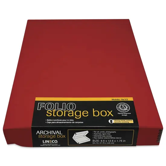 Lineco Folio Archival Storage Box - Red, Faux Leather, 9" x 12" {1}