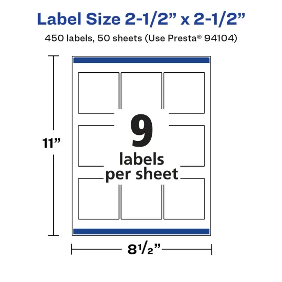 Avery Glossy White Square Labels with Sure Feed, 2.5" x 2.5" {5}