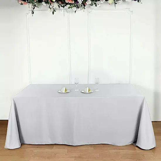 90x156-Inch SILVER RECTANGULAR Polyester Tablecloths Reception Catering Wedding {3}
