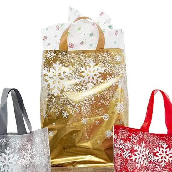 Snowflake Printed LDPE Bags 22&rdquo; x 8&rdquo; x 18&rdquo; for Holiday Gifts {5}
