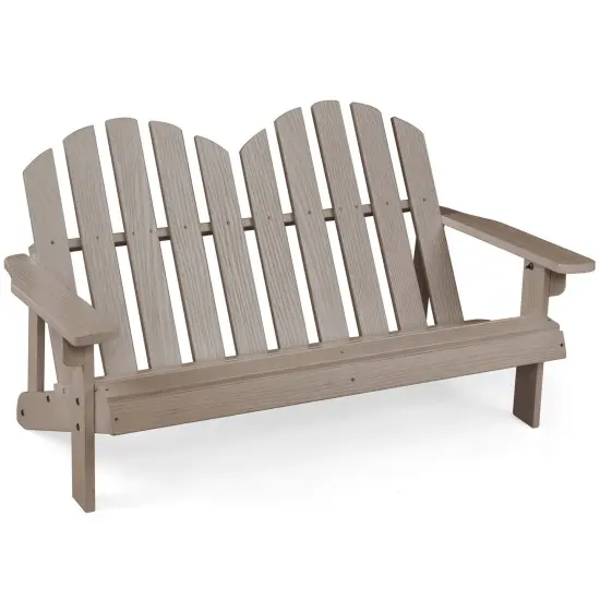 Costway 2 Person Adirondack Chair Kid Solid Wood Loveseat Backrest Arm Rest Patio Coffee/White/Gray {9}