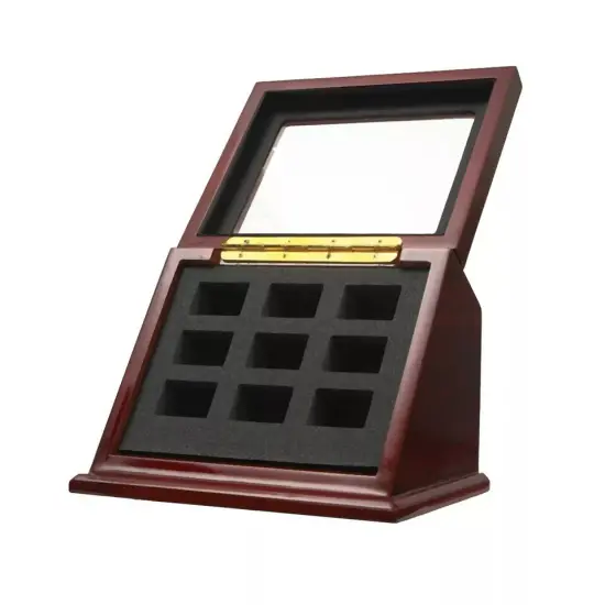 9 Holes Championship Ring Display Case Box Wooden Collection Storage Box Slanted {1}