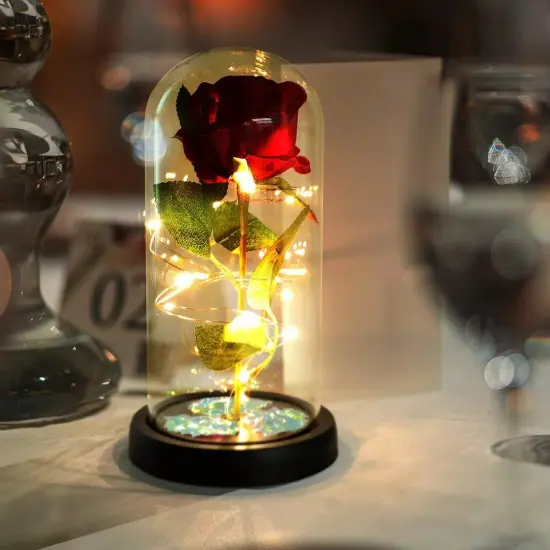 LED Lighted Beauty and the Beast Enchanted Rose In Glass Dome Mother's Day Gift {2}