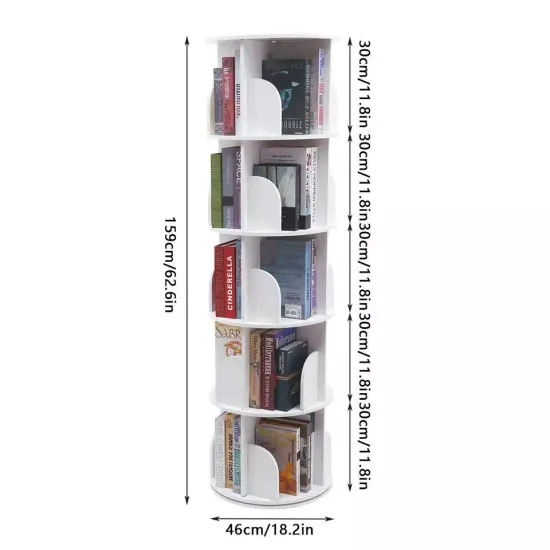 5-Tier 360&deg; Rotating Bookshelf Bookcase Storage Shelf Free standing Display Rack {5}