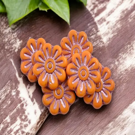 *6* 18mm Metallic Pink Washed Opaque Orange Daisy Flower Beads {2}